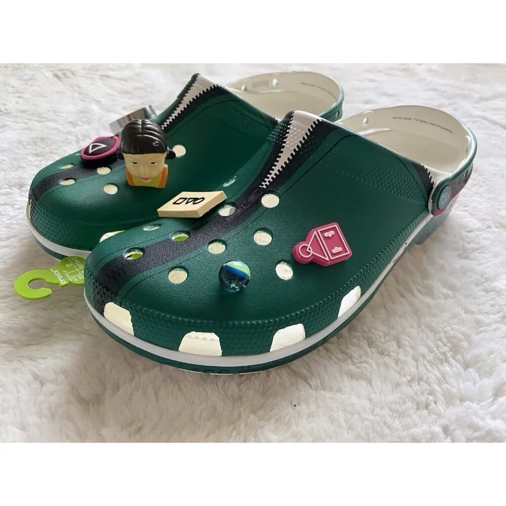 Crocs Squid Game Classic Clog Sandals‎ Shoes 210224-90H Men’s Sz 12 With Jibbitz